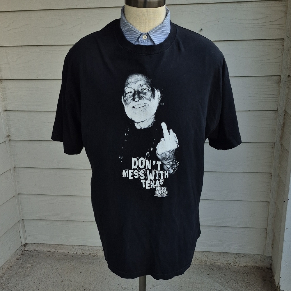 WILLIE NELSON Dont Mess With Texas Black Cotton Zion Mens 2XL T Shirt VTG